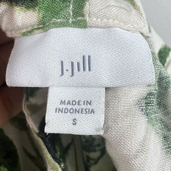 J Jill Linen Blend Cropped Wide Leg Pants S Bamboo Leaves Cream Green - Picture 8 of 15
